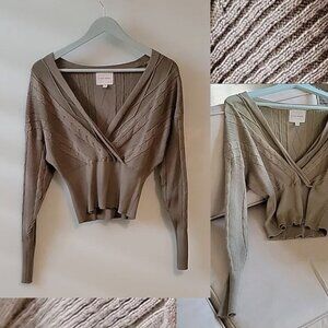 Sweater Pink Rose Willow Green Cable Knit Size: XS